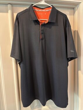 Mens Walter Hagen Navy Micro-Grid Polo with Orange Trim Size XXL